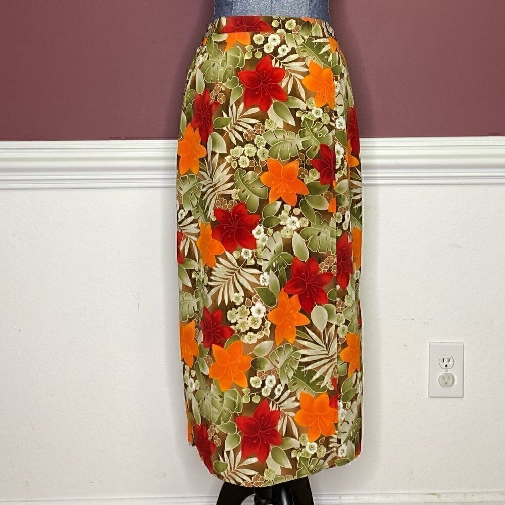 Joan Leslie tropical floral print midi skirt 10P
